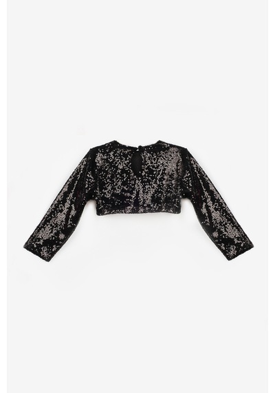 Le Mabelle Siyah Uzun Kollu Pullu Kız Çocuk Crop Bluz Siyah