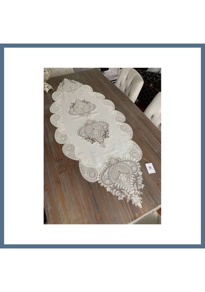 Buradabulabilirsin Salon Takımı 5 Parça Keten Dantelli Krem Bbz