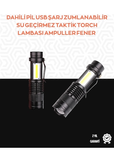 Taşınabilir Şarjlı Led Fener - 4 Modlu, 2000lm, Ayarlanabilir Odak