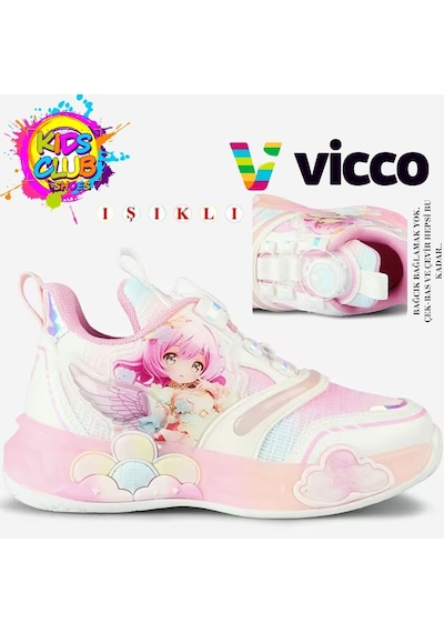 Vicco Yusi Akıllı Bağcıklı Işıklı Ortopedik Çocuk Spor Ayakkabı Beyaz