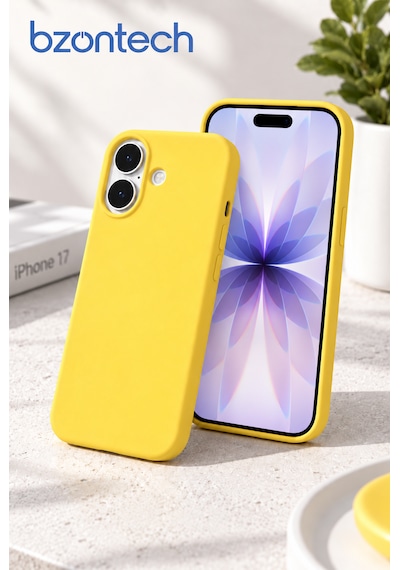 Apple Apple iPhone 17 Uyumlu Kılıf Renkli Lansman İçi Kadife Yumuşak Kamera Yükseltili Silikon Bordo Sarı