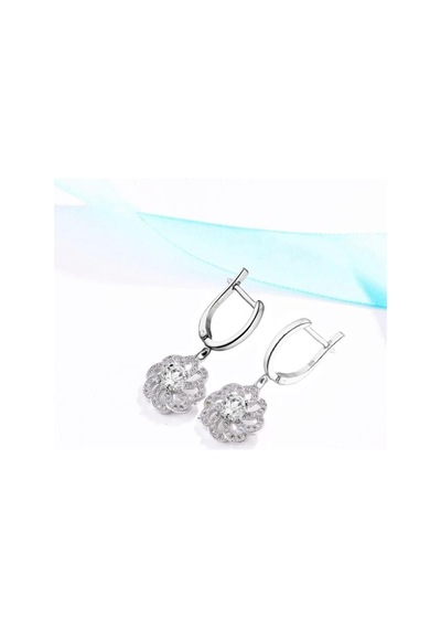 Brezza Lusso Jewelry 925 Ayar Aster Çiçeği Zirconia Taşlı Işıltılı Kolye Küpe Set