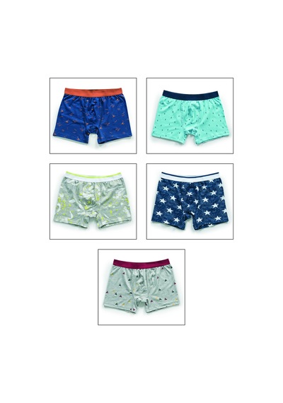 Özkan Underwear Özkan 11111 5'li Paket Erkek Pamuklu Karışık Desenli Likralı Penye Boxer DESENLİ