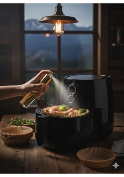 Yağ Püskürtücü Sprey Ve 50 Li Airfryer Kağıdı Seti Yapışmaz Pişirme Kağıdı + Sprey Yağ Şişesi Yağsız Pişirme, Kolay Temizlik, Sağlıklı Tarifler İçin Mutfak Seti