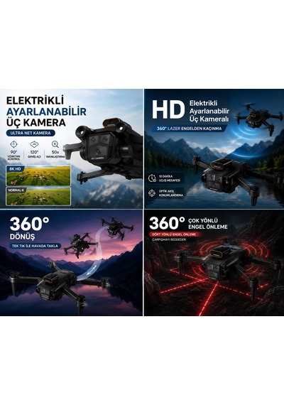C12s Pro Dron Engelden Kaçınma Hd Kamera Optik Akış Katlanabilir Çift Elektirikli Kamera 360 Derece Dönüş Wifi Cam Kontrol Fpv Kamera Led Işıklı