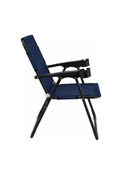 Katlanır Piknik Ve Kamp Sandalyesi - Bardaklıklı - Rock Plus - Linen Lacivert Çok Renkli