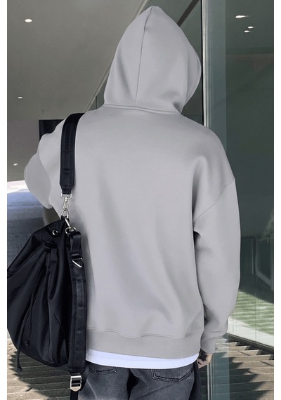 Genius Store Erkek Sweatshirt Kanguru Cepli İçi Polarlı 3 İplik Kapüşonlu Oversize Sweatshirt Kanguru-sweatshırt Açık Gri