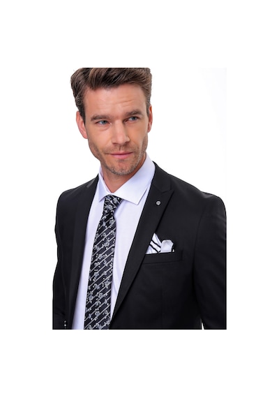 Morven Erkek Siyah Basic Düz Slim Fit Dar Kesim Çift Yırtmaç Tak - 498888096 Siyah