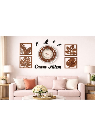 Salon Duvar Saati 40 Cm Yapraklar 4 Adettir No30039 Kahverengi