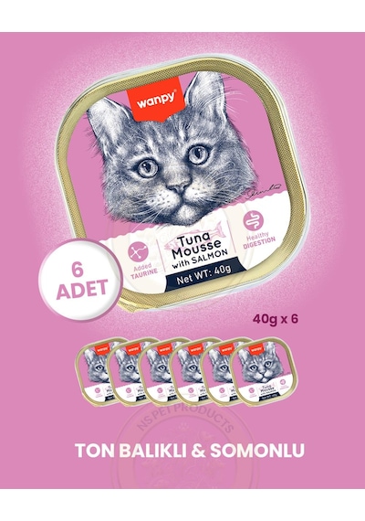 Wanpy Kedi 40g 6'lı Ton Balıklı & Somonlu Alutray Yaş Mama