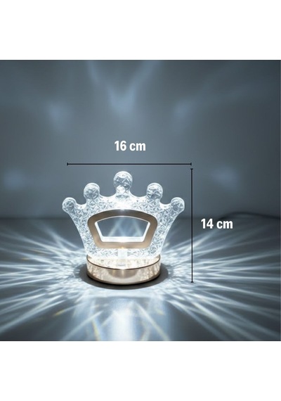 Buffer Kral Tacı Model Kristal Led Masa Lambası Dokunmatik, 3 Renk Işık Modlu, Şarjlı Mini Dekoratif Gece Lambası Şeffaf