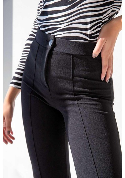 Ckm Moda Faylinn Yüksek Kalite Yüksek Bel Toparlayıcı İspanyol Paça Pantolon Siyah