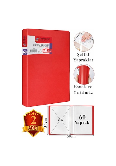 Kırmızı Sunum Dosyası 60 Lı 2 Adet Poşet Dosyalı Katalog Dosyası 60 Poşetli Kendinden Dosya Plastik Kapaklı Diğer