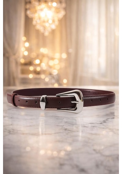 Williampolo Full Grain Deri Gümüş Toka Kahverengi Kadın Kemer