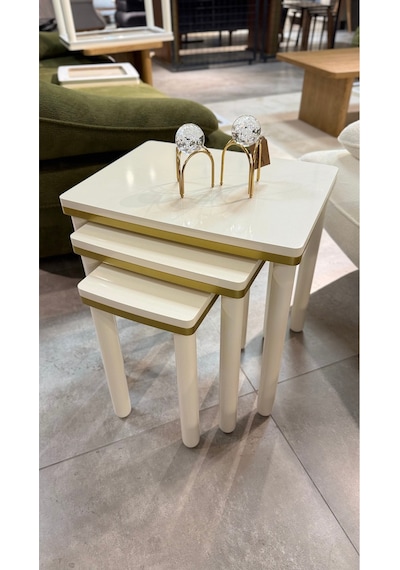 3lü Bohem Zigon Sehpa Gold Altın - Krem