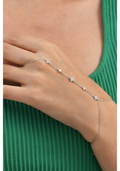 Gümüş Rodyumlu Zirkon Taşlı Kuzey Yıldızı Şahmeran Barcode Beyaz - Rose Gold