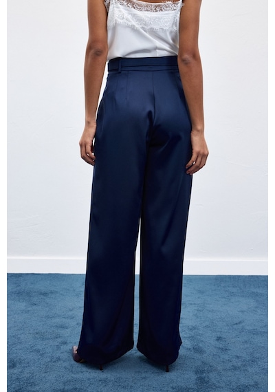 Sateen Kemer Detaylı Saten Pantolon - Lacivert-136950 Lacivert