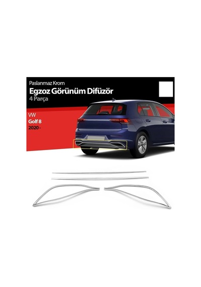 Vw Volkswagen Golf 8 Hb Uyumlu Egzoz Görünümü 4 Parça 2020 Ve Sonrası Paslanmaz Krom