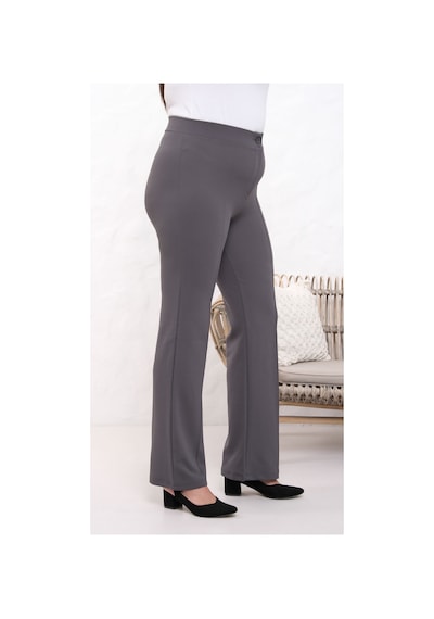 Paw Garage Kadın Nola 36-50 Beden Likralı Toparlayıcı İspanyol Paça Büyük Beden 4 Mevsim Krep Pantolon Füme