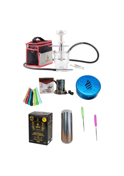 Kefo Trip Çantalı Nargile Takımı + Çelik Ocak + 1kg + Kefo Ember + Rulo Folyo + 50 Sipsi