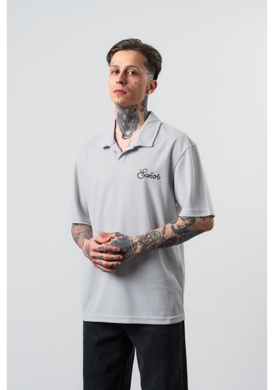 Respire Erkek Senor Yazılı Polo Yaka Regular Fit T-shirt Gri
