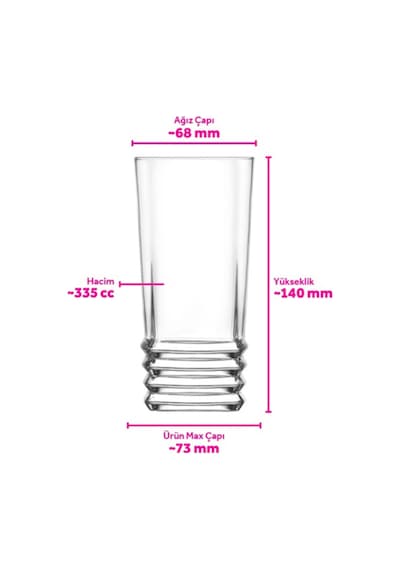 Lav Elegan Cam Meşrubat Bardağı 6'lı 335 ml (Su/Limonata/Kokteyl/Soğuk Kahve Bardağı)
