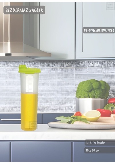 Sızdırmaz Yağdanlık Ölçekli Yağ Şişesi Kilitlemeli Yağlık 1,1 Litre Bpa Free Şeffaf