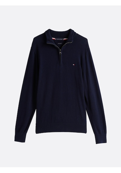 Tommy Hilfiger Pıma Org Ctn Cashmere Zıp Mock Erkek Mavi Kazak - Mw0mw28049