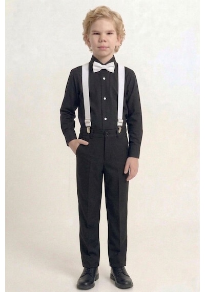 Mnk Baby & Kids Renkli Gömlekli Erkek Çocuk Takım M00788 Siyah - Siyah
