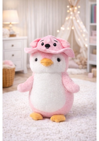Şapkalı Penguen Peluş Pembe 35 Cm