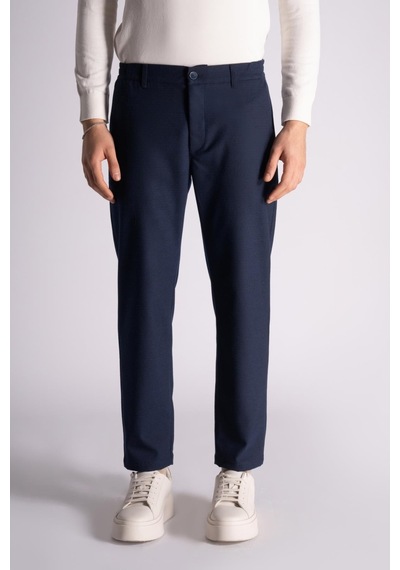 Braccas Beli Yarım Lastikli Slim Fit Chino Pantalon Lacivert Lacivert Ekose Lacivert