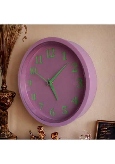 Fosforlu Gece Karanlıkta Parlayan Pembe Duvar Saati Çap 22 Cm Pembe