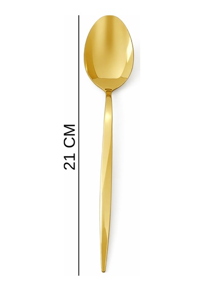 6'lı Gold Paslanmaz Çelik Yemek Kaşığı Parlak Altın Renk Modern Sofra Kaşığı Altın