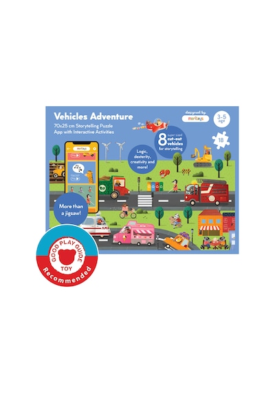 Moritoys Vehicles Adventure - 18 Parça Yapboz, 8 Adet Oynanabilir Araç Ve Dijital Aktiviteler