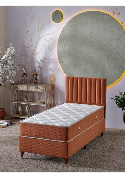 Beehanem Bengü 90x190 Tek Kişilik Baza+başlık+yatak 3 Lü Set Krem 90 X 190