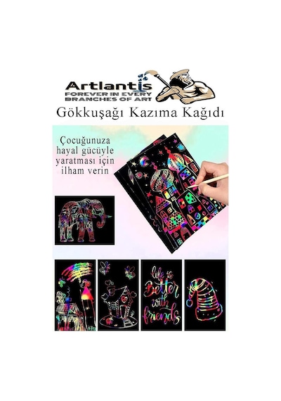 Sihirli Gökkuşağı Kazıma Kağıdı A4 5 Yaprak 1 Paket 20x30 Cm Siyah Sihirli Kağıt Rainbow Paper