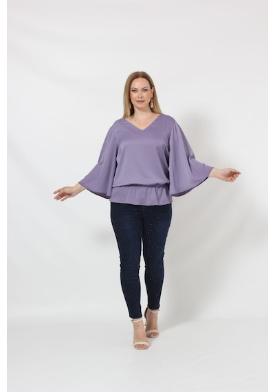 Moda Berray 3183 Lila Beli Lastikli Bol Kol Bluz 001