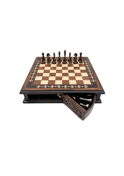 Özel - 46 - Tasarım El İşi Yuvarlak Satranç Tahtası Ve Metal Satranç Taşları Mcyv36 - Bakır-gümüş, - Kmrsfres - Kahve Ta