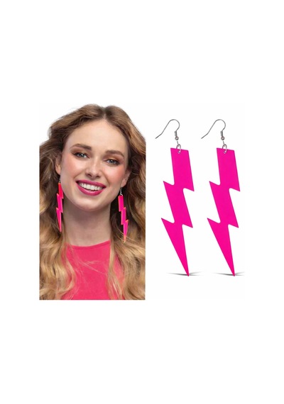Northcity 80 Ler 90& 39 Lar Retro Neon Pembe Şimşek Küpe 10 Cm