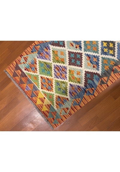 El Dokuma Afgan Kilim Yolluk 100% Yün Kök Boya Çok Renkli