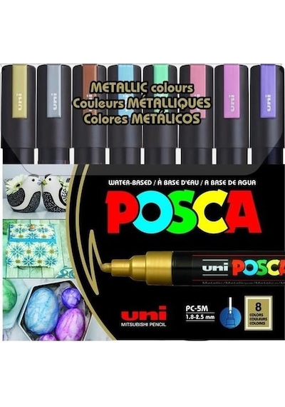 Uni-ball Posca 1.8-2.5 Su Bazlı Poster Markörü Metalik Renk 8'li Pc-5m/8c Sc Set