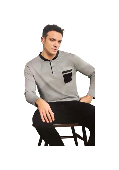 Pijamoni Erkek %100 Pamuk Penye Mevsimlik Uzun Kollu Pijama Takımı 6840 Gri