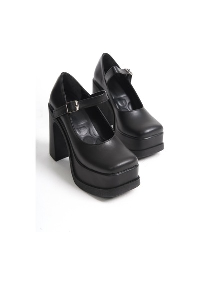 Asmi Shoes Kadın Viva Tek Baletli 12 Cm Platform Topuklu Ayakkabı Siyah Siyah