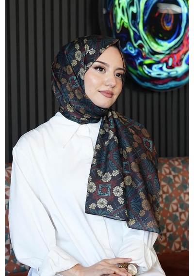 Çiçek Desen Koyu Yeşil Soft Pamuk Şal Çok Renkli9 Çok Renkli