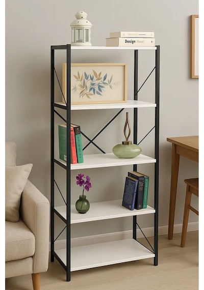 5 Raflı Çok Amaçlı Metal Ve Ahşap Dolap Kitaplık, Mutfak, Kırtasiye Ve Banyo Rafı 60x30x150 Cm Beyaz 5 Raflı Çok Amaçlı Metal Ve Ahşap Dolap Kitaplık, Mutfak, Kırtasiye Ve Banyo Rafı 60x30x150 Cm Beyaz