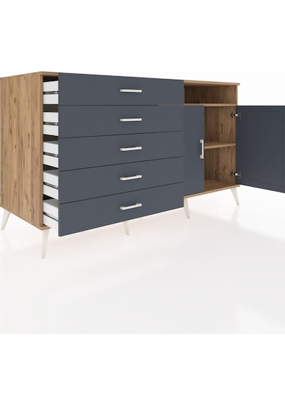 Kronos Konsol 2 Raflı 5 Çekmeceli 2 Kapaklı 176x59x99 Çam-antrasi Çam-antrasit