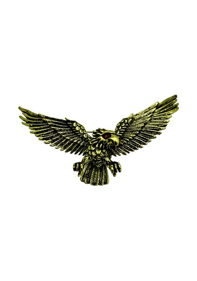 Altın Ton Kızıl Gözlü Kartal Figürlü Erkek Kadın Ceket Aksesuar Broş Sarı