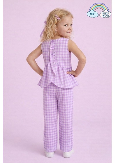 My Kids Wear Kız Çocuk Pötikareli Peplum Bluz Ve Pantolon Takımı 12694 Lila