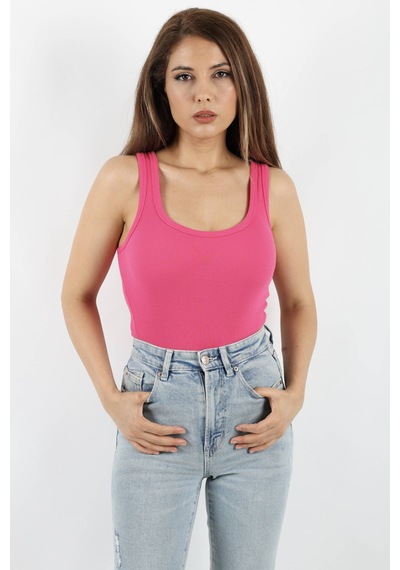 Ritnice Kadın Cotton Premium Doku Fuşya Pamuklu Basic Fitilli Atlet