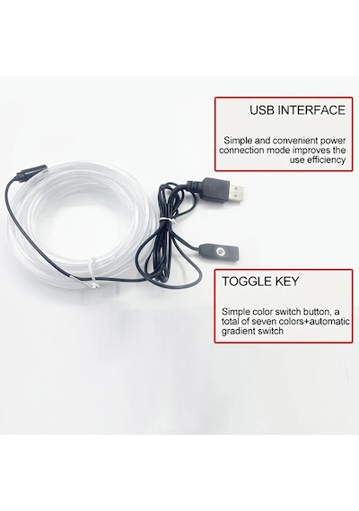 Turcoshop11 3 Metre Usb Araç İçi Rgb Led Şerit Işık 7 Renk Ortam Aydınlatma